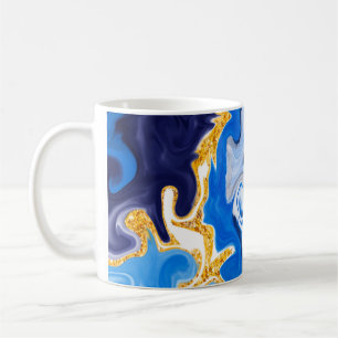 Schöne Wirbel wie Wasser, Blau, Gold und Weiß Kaffeetasse