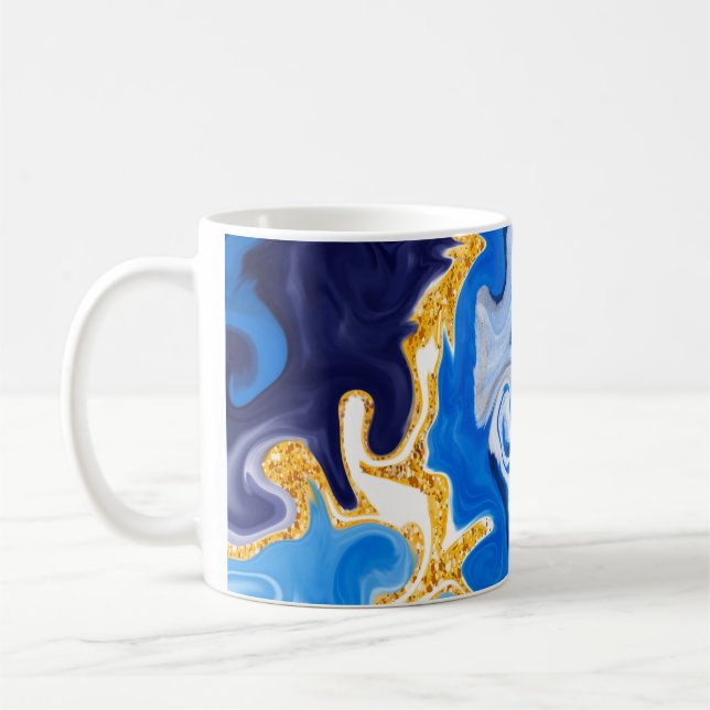 Schöne Wirbel wie Wasser, Blau, Gold und Weiß Kaffeetasse (Links)