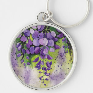 Schöne Wisteria Blume im Aquarellring Schlüsselanhänger
