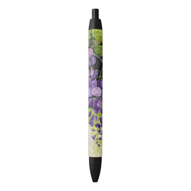 Schöne Wisteria Blume in Watercolor Schwarz in Kugelschreiber (Vorderseite Vertikal)