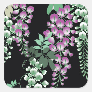 Schöne Wisteria Vintage-Japanische Blumen Quadratischer Aufkleber