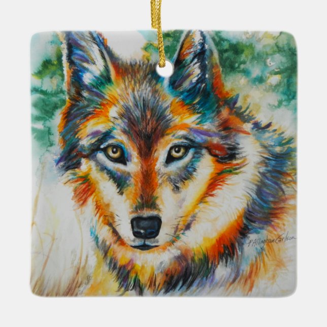 Schöne Wolf-Verzierung Keramikornament (Vorderseite)