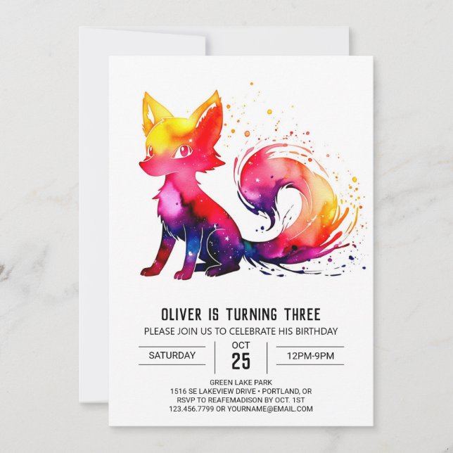 Schöne Woodland Fox Digital Boy Geburtstag Einladung (Vorderseite)