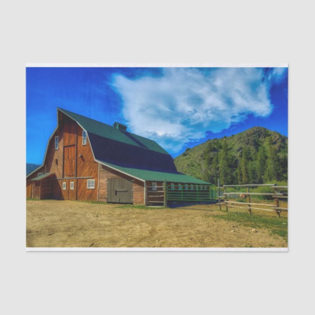 Schöne Wyoming-Scheune mit grünem Dach Seidenpapier (Vorderseite)