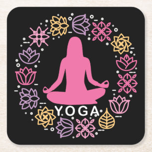 Schöne Yoga-Pose Blumendesign Rechteckiger Pappuntersetzer