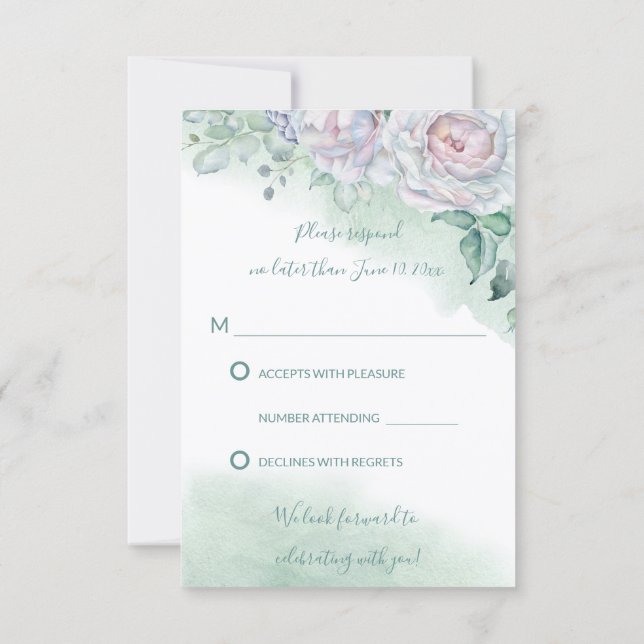 Schöne zarte Rose Watercolor Hochzeit RSVP Einladung (Rückseite)