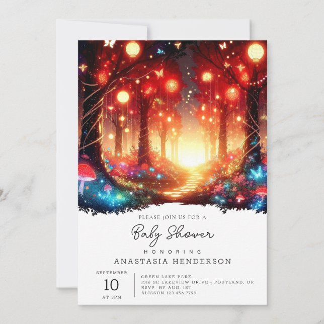 Schöne zauberhafte Walddusche Einladung (Vorderseite)