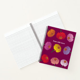 Schöne Zinnias-Blume zeichne kundenspezifische Spi Notizbuch