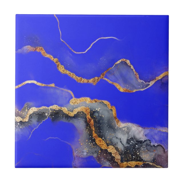 Schöne Zuhause-Fliesen blau, goldfarben Fliese (Vorderseite)