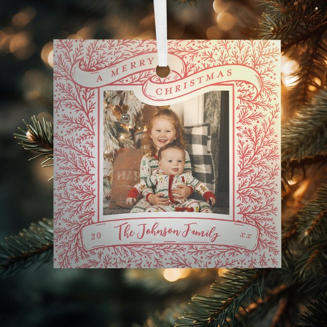 Schönen Branchen Rot und Weiß Foto Weihnachten Ornament Aus Glas (Von Creator hochgeladen)