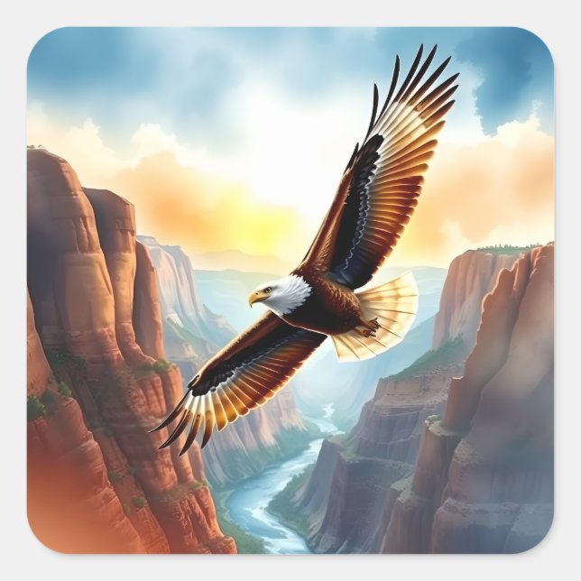 Schöner Adler über Canyon Quadratischer Aufkleber (Vorderseite)