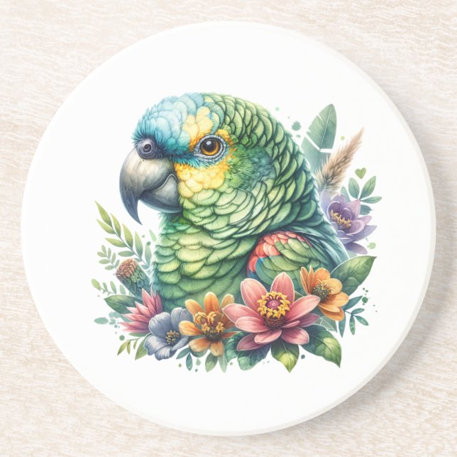 Schöner Aquareller Amazon Parrot Getränkeuntersetzer (Vorne)