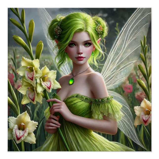 Schöner August Fairy in Gladioli Poster (Vorderseite)