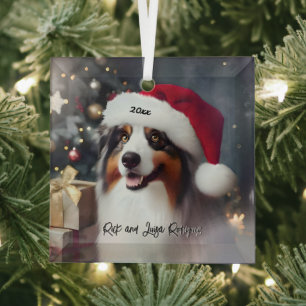 Schöner australischer Schäferhund mit Weihnachtsma Ornament Aus Glas
