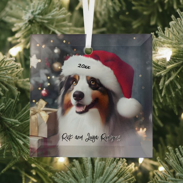 Schöner australischer Schäferhund mit Weihnachtsma Ornament Aus Glas (Insitu)