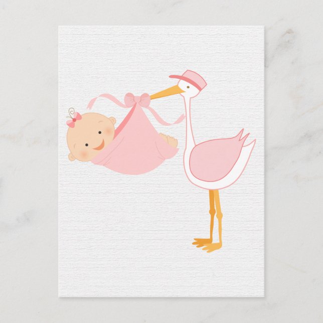 Schöner Baby Pink Stork, es ist ein Mädchen! Ankündigungspostkarte (Vorderseite)