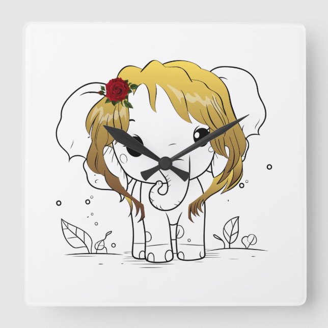 Schöner Babyelefone mit gelbem Haar Quadratische Wanduhr (Vorderseite)