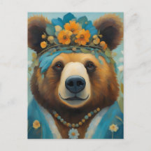 Schöner Bär in einer Krone mit Blume Hippie