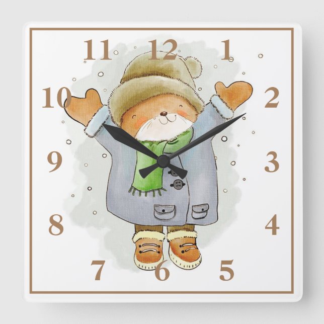 Schöner Bär Quadratische Wanduhr (Vorderseite)