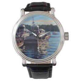 Schöner Bass Harbour Maine Fishing Boat Scene Armbanduhr