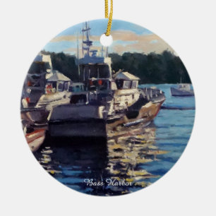 Schöner Bass Harbour Maine Fishing Boat Scene Keramik Ornament