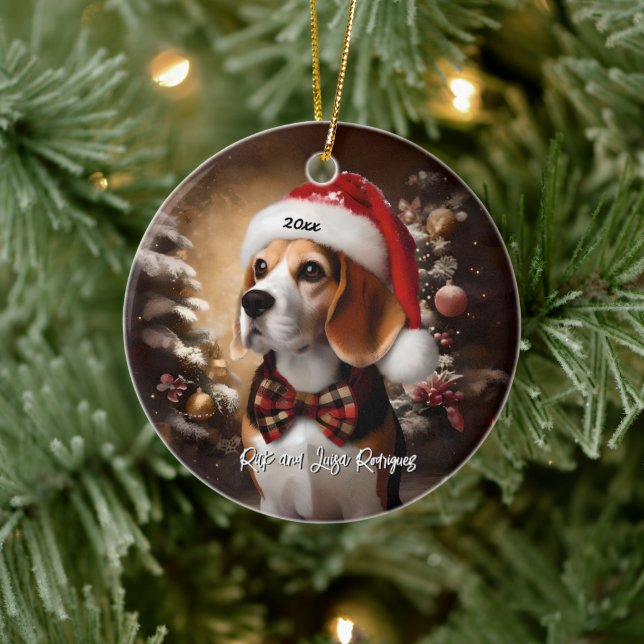 Schöner Beagle mit Weihnachtsmannmütze Keramik Ornament (Baum)