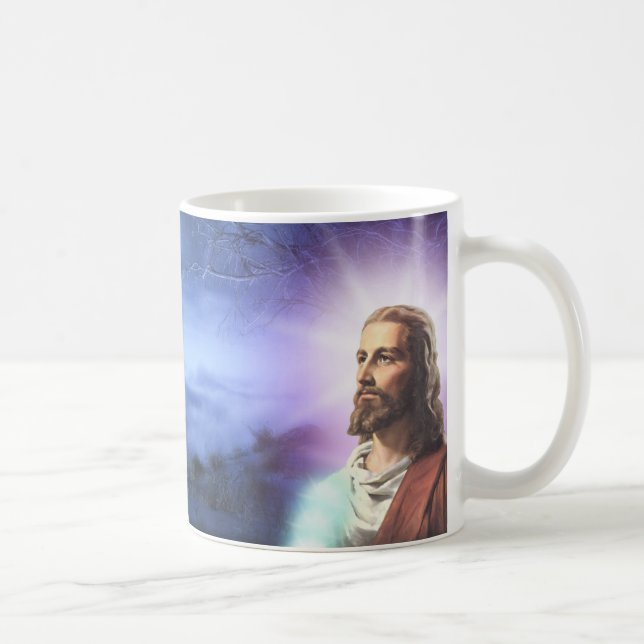 schöner Becher mit dem Bild von Jesus. Kaffeetasse (Rechts)