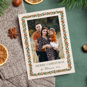 Schöner bemalter Zitrusrahmen Weihnachtsfoto Feiertagskarte
