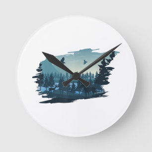 Schöner Berg, Natur Bäume und Wald Runde Wanduhr