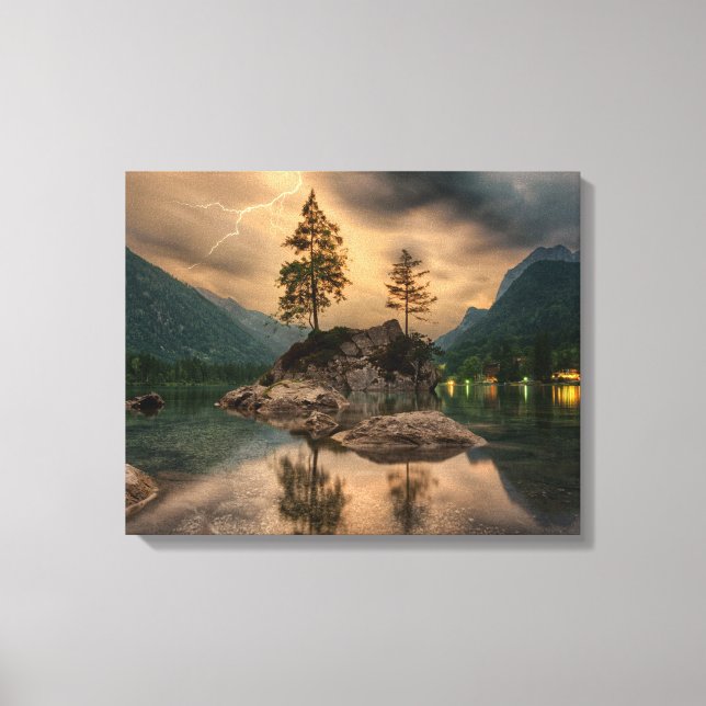 Schöner Bergsee im Abend Foto Leinwanddruck (Vorderseite)