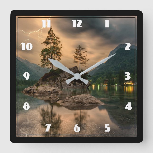 Schöner Bergsee im Abend Foto Quadratische Wanduhr (Vorderseite)