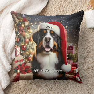 Schöner Berner Hund mit Weihnachtsmannmütze Kissen