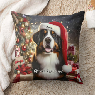 Schöner Berner Hund mit Weihnachtsmannmütze Kissen