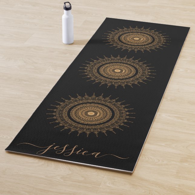 Schöner Black Gold Mandala Individuelle Name Yogamatte (Beispiel)