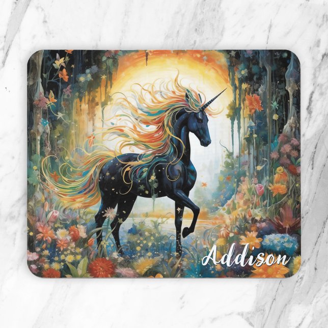 Schöner Black Unicorn Individuelle Name Mousepad (Von Creator hochgeladen)