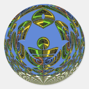 Schöner blauer afrikanischer traditioneller ethnis runder aufkleber