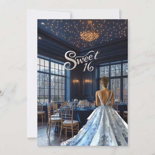 Schöner blauer Ballsaal Einladung (Vorderseite)