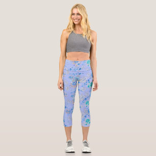 Schöner blauer Blumengarten Capri Leggings