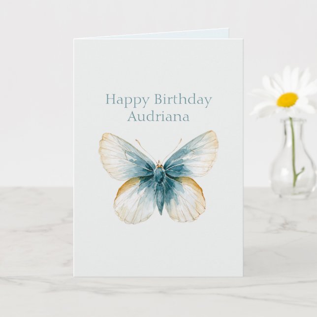 Schöner blauer Creme-Schmetterlings-Geburtstag Karte (Kleine Pflanze)