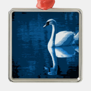 Schöner blauer eleganter ruhiger Fluss-Weiß-Schw Silbernes Ornament