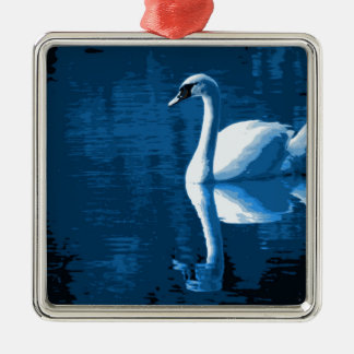 Schöner blauer eleganter ruhiger Fluss-Weiß-Schwan Silbernes Ornament