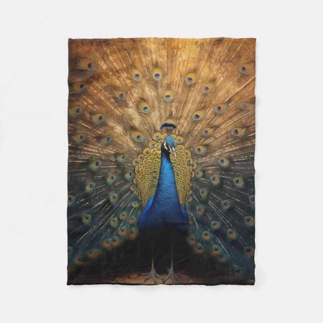 Schöner blauer Goldpfau Fleecedecke (Vorderseite)