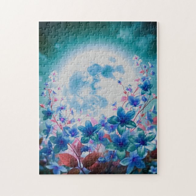 Schöner Blauer Mond mit Blume Puzzle (Vertikal)