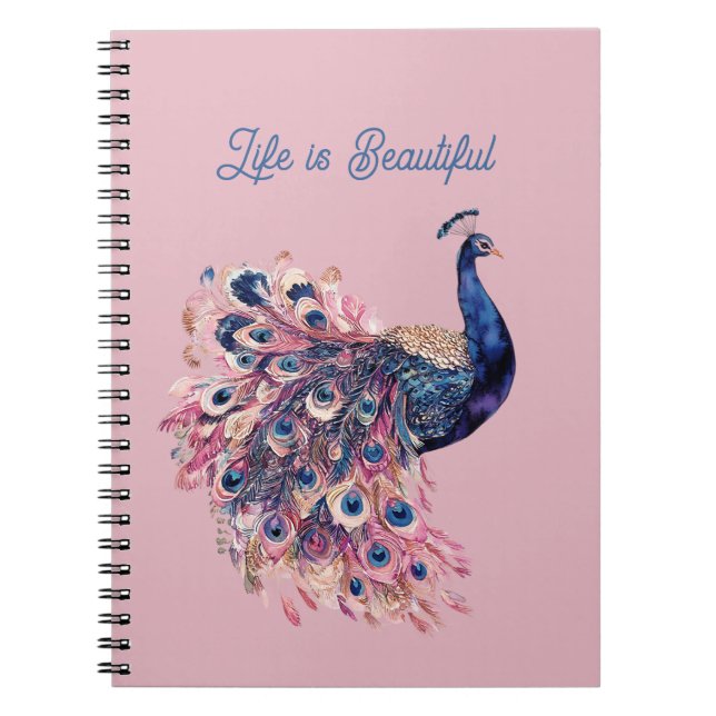 Schöner blauer rosa Marineblauer Pfau Notizblock (Vorderseite)