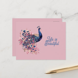 Schöner blauer rosa Marineblauer Pfau Postkarte