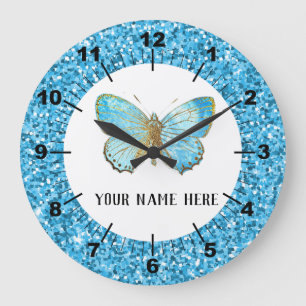 Schöner Blauer Schmetterling Große Wanduhr