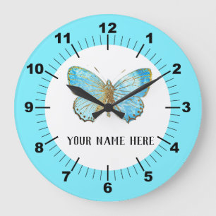 Schöner Blauer Schmetterling Große Wanduhr