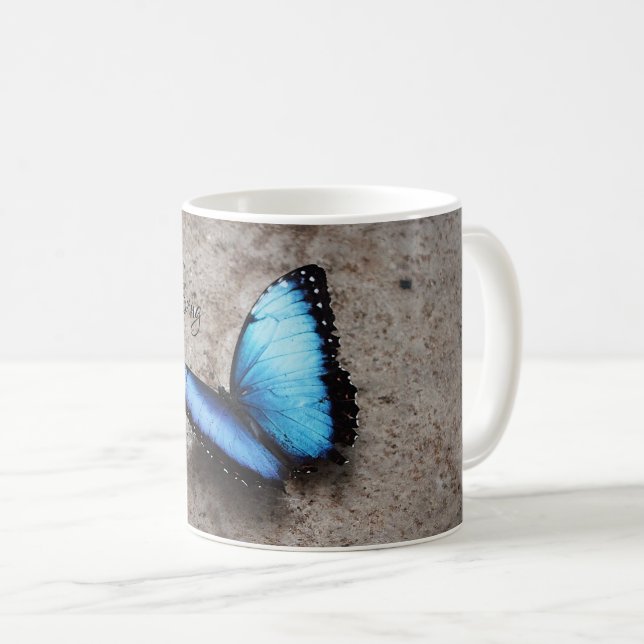 Schöner Blauer Schmetterling Kaffeetasse (VorderseiteRechts)