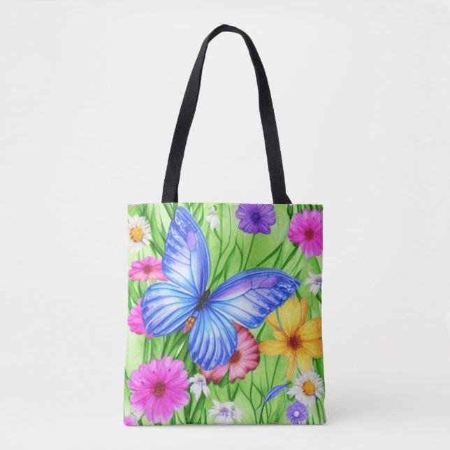 Schöner Blauer Schmetterling mit Blume Wasserfarbe (Vorderseite)