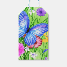 Schöner Blauer Schmetterling mit Blume Wasserfarbe Geschenkanhänger